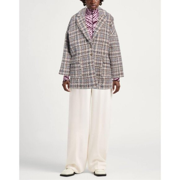 BA&SH Paris Blue Cream & Red Plaid Tweed Oversized Blazer Jacket Timy Short Coat - Picture 8 of 14